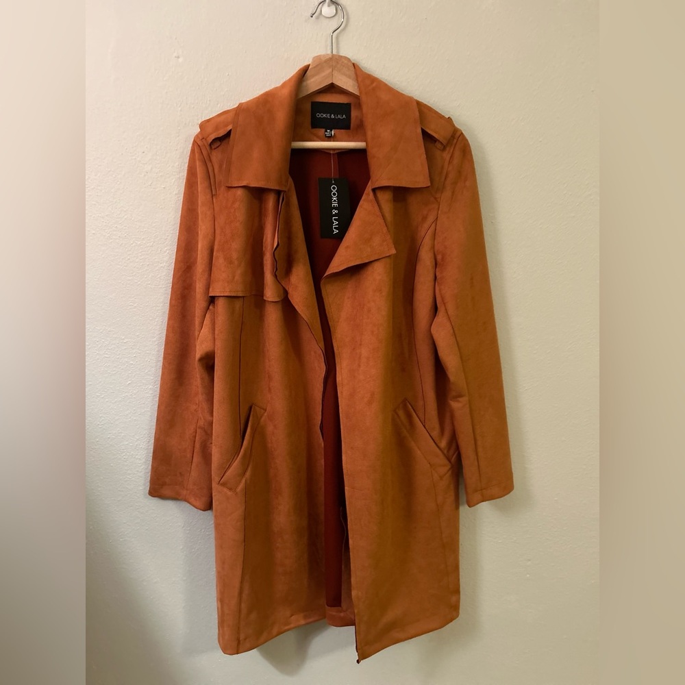 Ookie and Lala Faux Suede Trench Coat